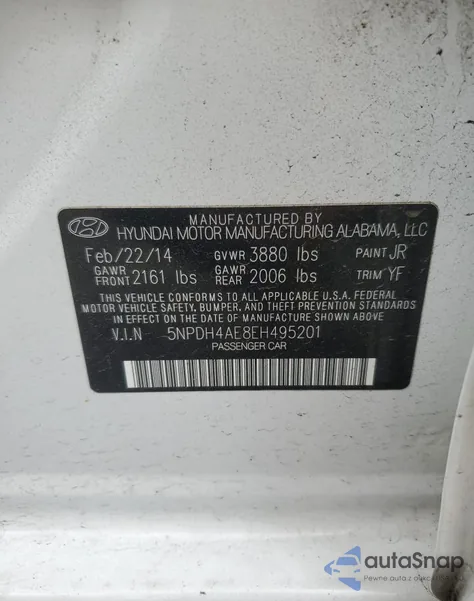 2014 Hyundai Elantra Se из США, поврежденный, VIN 5NPDH4AE8EH495201